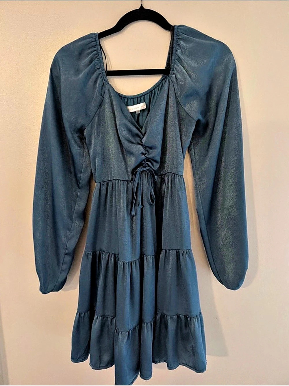 Altar'd State Keelie Metallic Long Sleeve Ruffle Mini Dress Blue XS